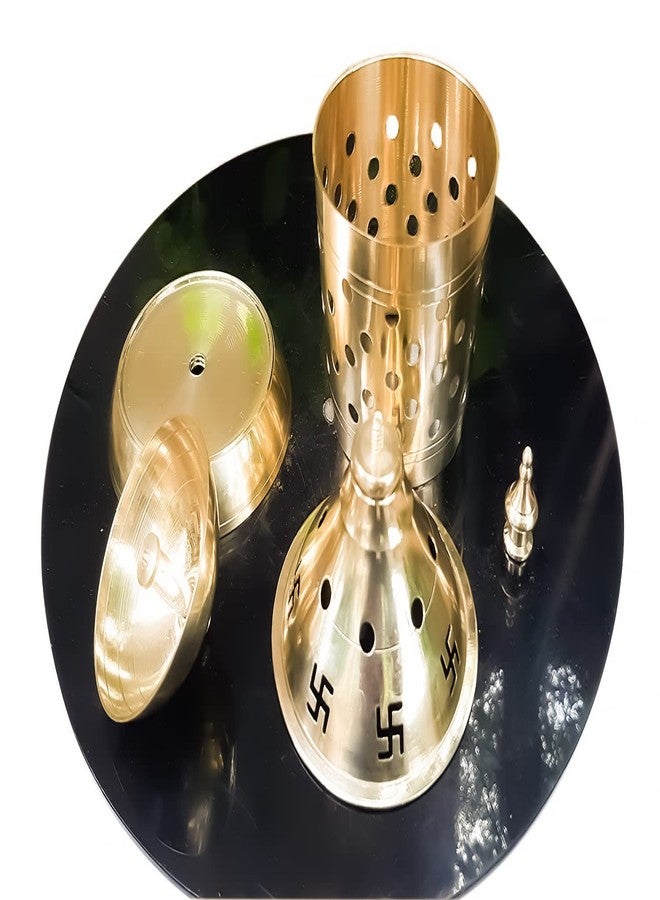 SVShoperzone Brass Akhand Diya with Jyoti Diya Cover Divi Oil Lamp for Temple Spiritual Oil Wick Lamp (Medium) - Image 3